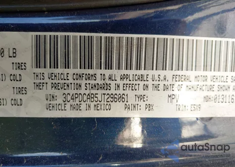 2018 Dodge Journey Se z USA, uszkodzony, nr VIN 3C4PDCAB5JT296061